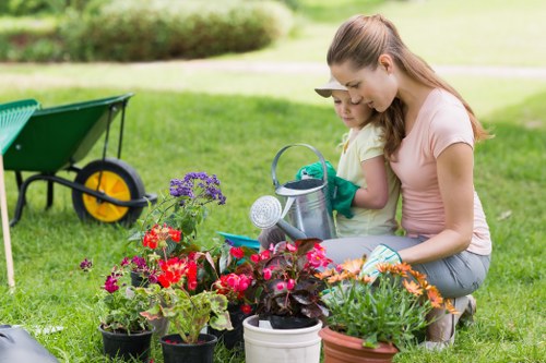 Team applying careful risk control in garden tasks
